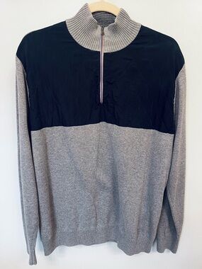 Charleston Threads Two-Tone‎ Quilted Navy/Grey Quarter-Zip Sweater 100% Cotton